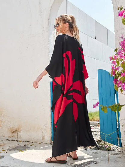 Carla - Batwing mouw V-hals maxi split kaftan strandjurk