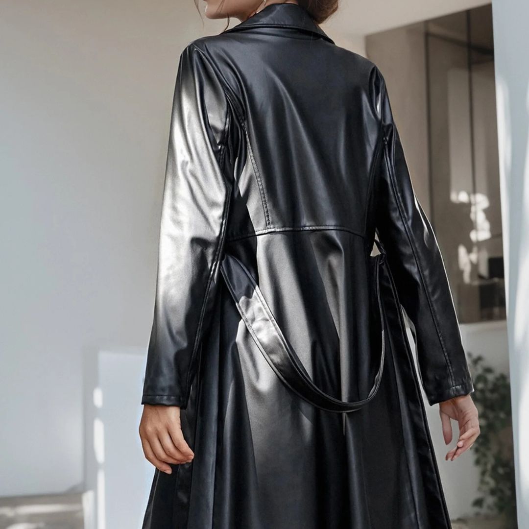 Sienna - Dames trenchcoat van imitatieleer met riem