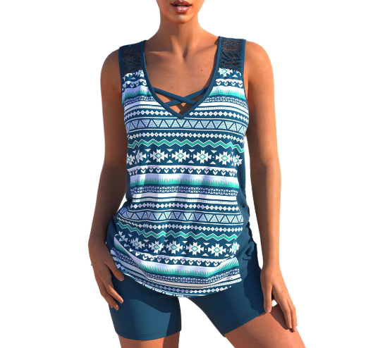 Patrizia  - Tankini set | zomer geometrische v-hals tankini set