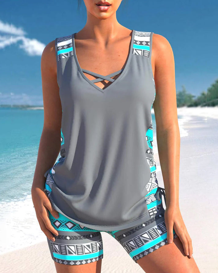 Patrizia  - Tankini set | zomer geometrische v-hals tankini set