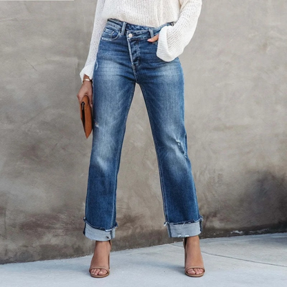 Tanya - Casual jeans met hoge taille en omgeslagen zoom