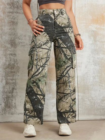 Alessandra - Casual dames cargobroek met camouflagepatroon en zakken