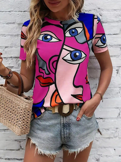 Edith - T-shirt met abstracte print en ronde halslijn