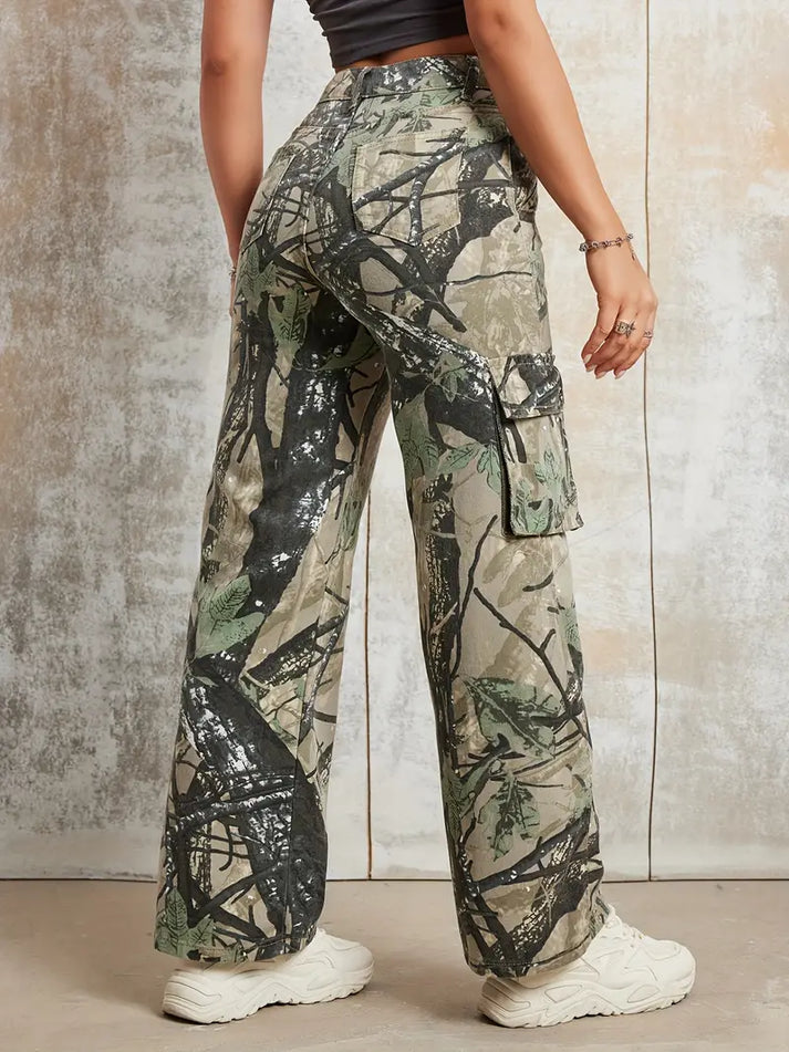 Alessandra - Casual dames cargobroek met camouflagepatroon en zakken