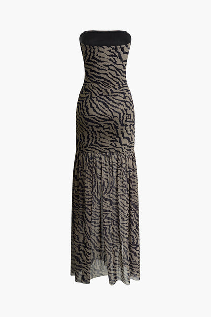 Mirabella - Tijgerprint strapless maxi dress