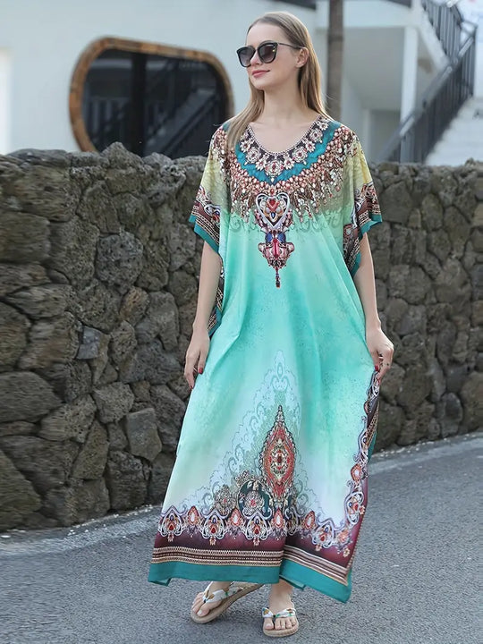 Carla - Etnische boho maxi jurk met vleermuismouwen