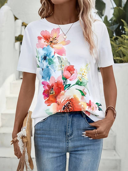 Kris - T-shirt met bloemenprint en ronde hals