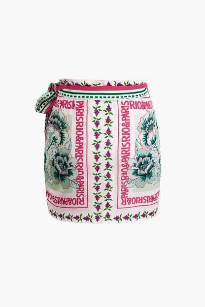 Tess - Mini rok met bloemenprint en wikkelknoop