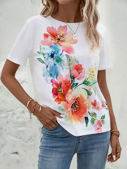 Kris - T-shirt met bloemenprint en ronde hals