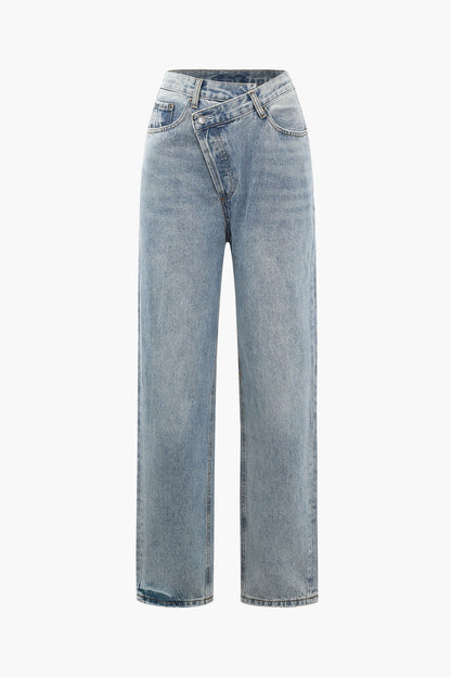 Sophie - Asymmetrische Taille Rechte Been Jeans