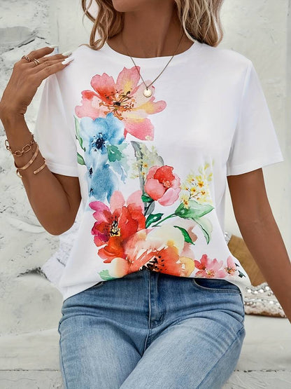 Kris - T-shirt met bloemenprint en ronde hals