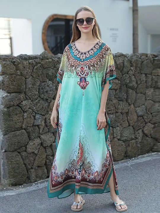 Carla - Etnische boho maxi jurk met vleermuismouwen