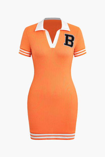 Beatrice - B Geborduurde V-hals Polo Mini-jurk met korte mouwen