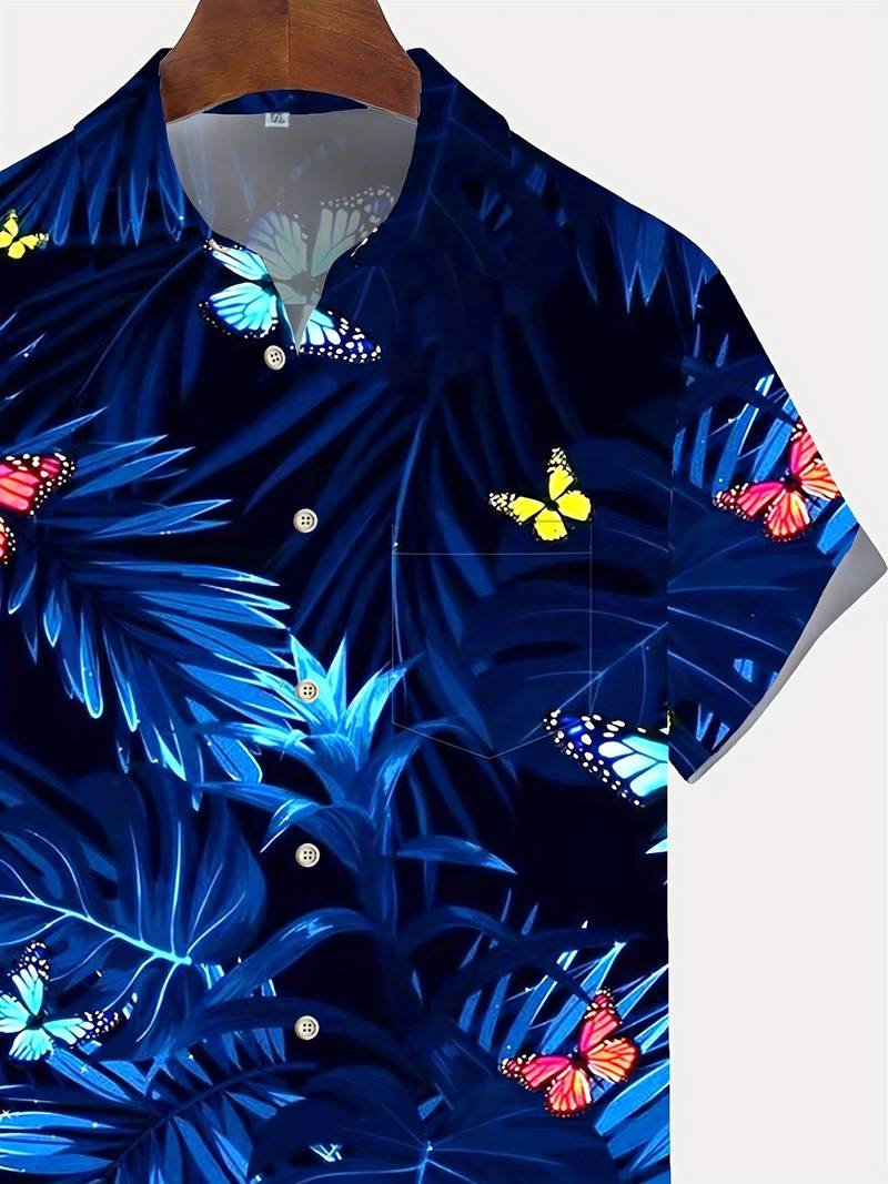 Jake - Shirt met korte mouwen en bloemenprint van Hawaïaanse vlinders