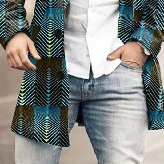 Giovanni - Heren coat met geometrische print en opstaande kraag met enkele rij knopen