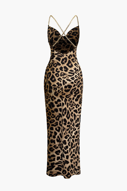 Viviana - Luipaard print Cross chain maxi dress