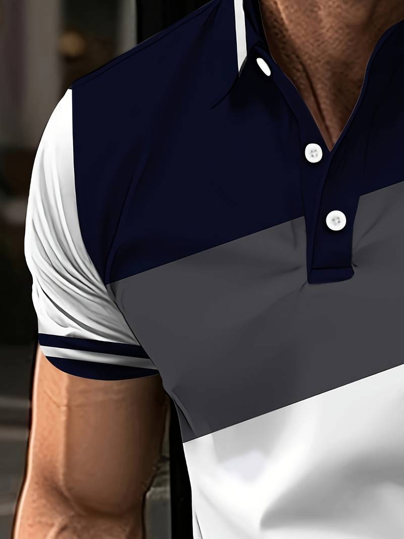 Liam  - Golfshirt met cotrasterende kleurenprint