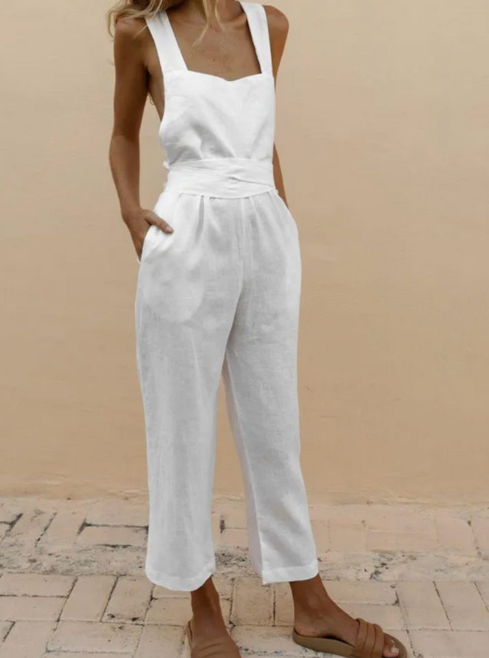 Venella - Rugloze jumpsuit met gekruiste bandjes