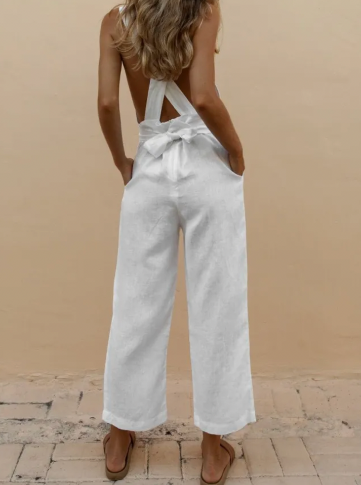 Venella - Rugloze jumpsuit met gekruiste bandjes