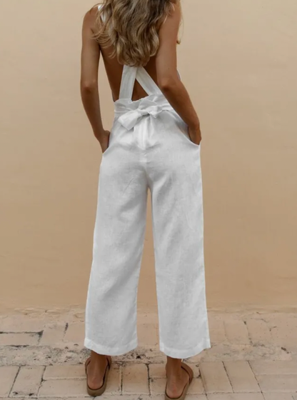 Venella - Rugloze jumpsuit met gekruiste bandjes