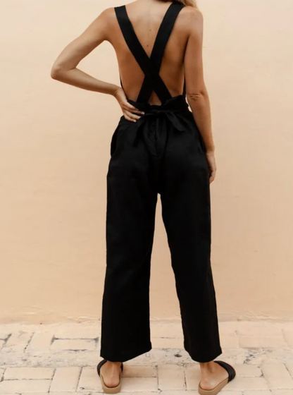 Venella - Rugloze jumpsuit met gekruiste bandjes