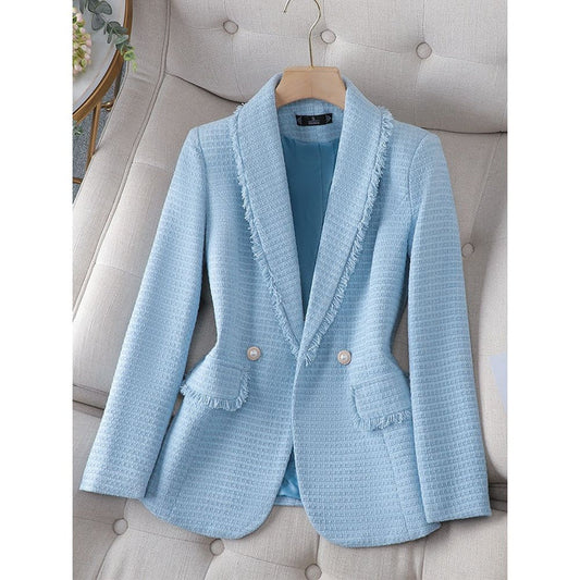 Romola - Stijlvolle vrouwen blazer met franjes in structuurstof