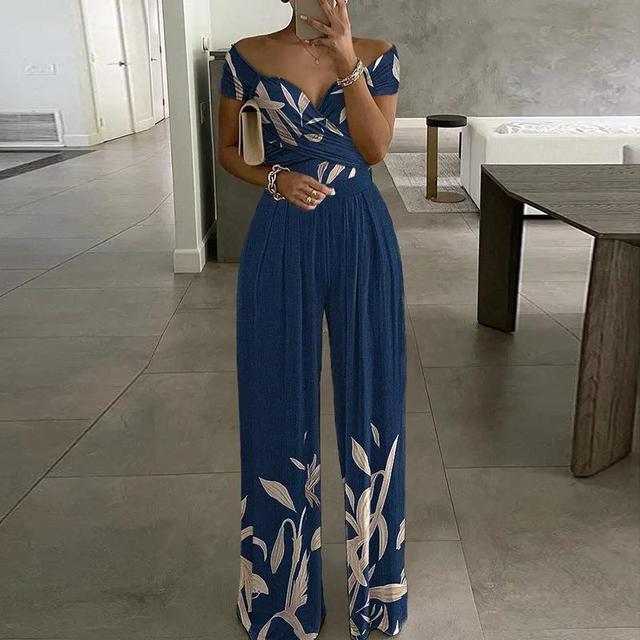 Anna - Maxi jumpsuit met print off-the-shoulder v-hals