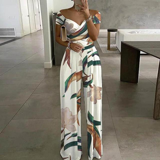 Anna - Maxi jumpsuit met print off-the-shoulder v-hals