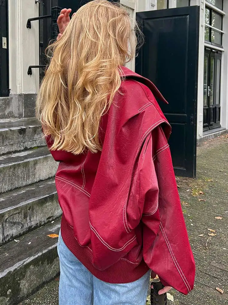 Luciana - Vintage rode leren jas voor vrouwen