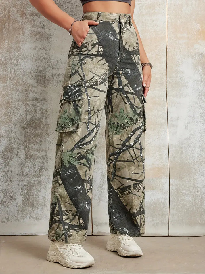 Alessandra - Casual dames cargobroek met camouflagepatroon en zakken