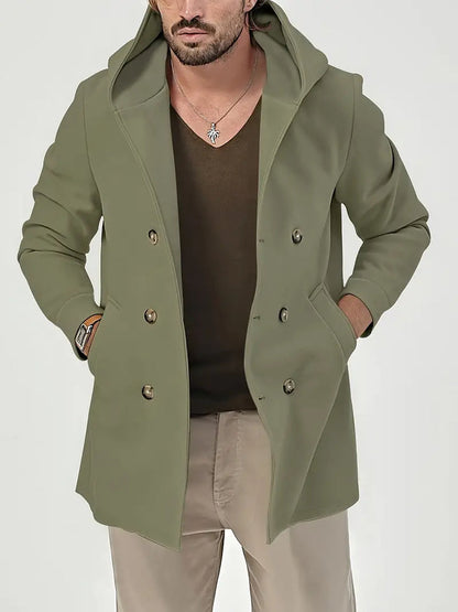 Tommaso - Heren trenchcoat met twee rijen knopen en capuchon