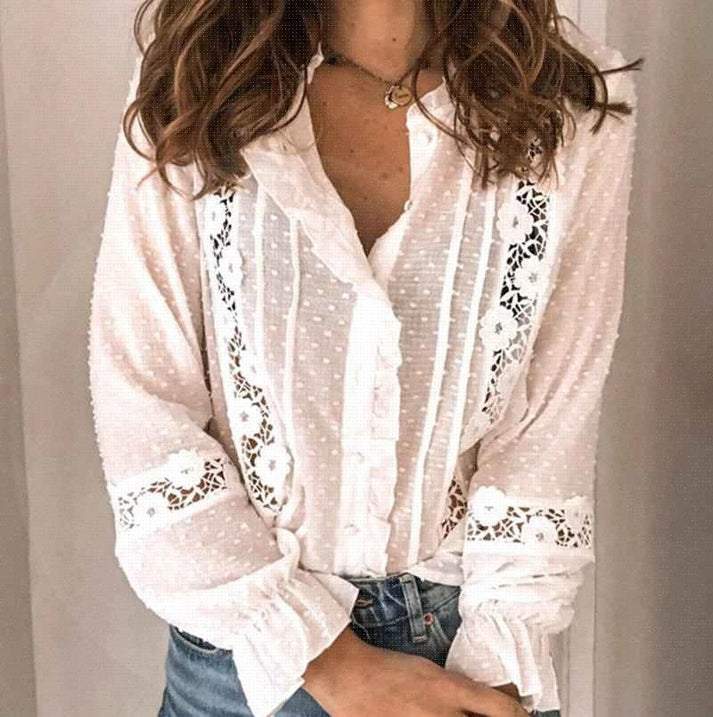 Bianca - Romantische kanten blouse met ruches