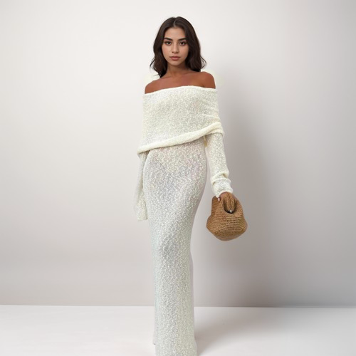 Juliëtte - Off Shoulder Gebreide Maxi Dress