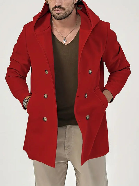 Tommaso - Heren trenchcoat met twee rijen knopen en capuchon