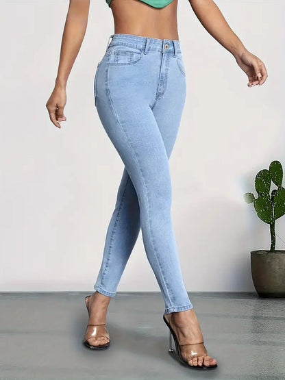 Nadia - Hemelsblauwe skinny jeans met schuine zakken