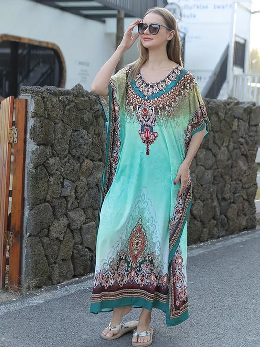 Carla - Etnische boho maxi jurk met vleermuismouwen