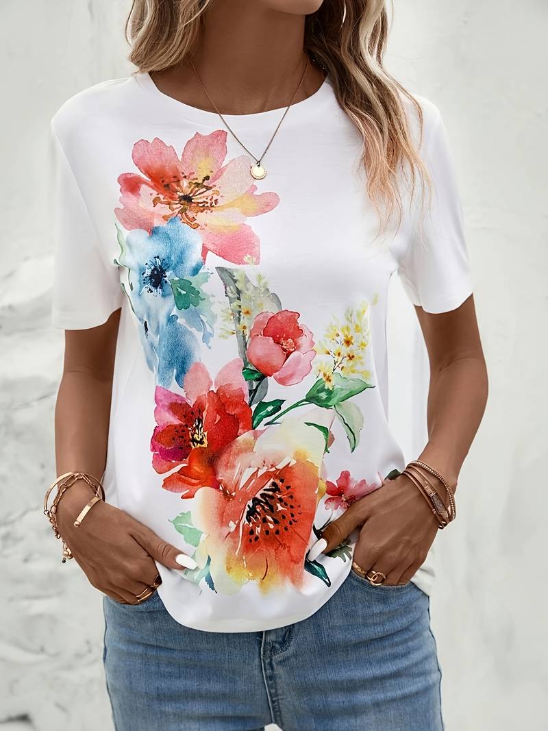 Kris - T-shirt met bloemenprint en ronde hals