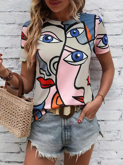 Edith - T-shirt met abstracte print en ronde halslijn