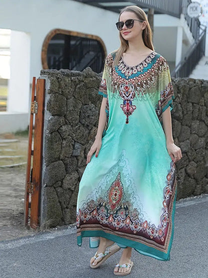 Carla - Etnische boho maxi jurk met vleermuismouwen