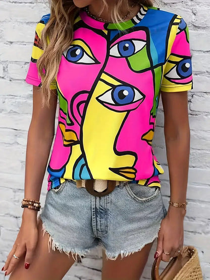 Edith - T-shirt met abstracte print en ronde halslijn