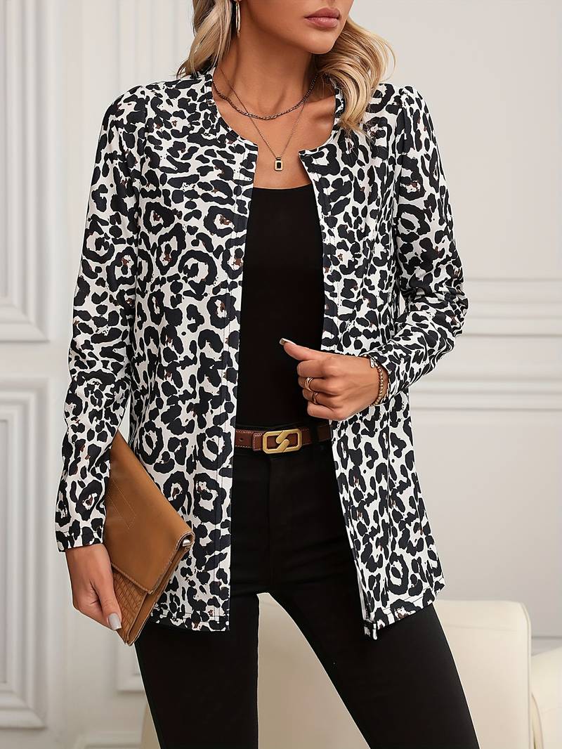 Dina - Casual blazer met lange mouwen en luipaardprint