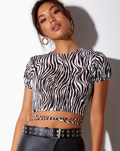 Olivia - Top met zebraprint en vlechtdetail