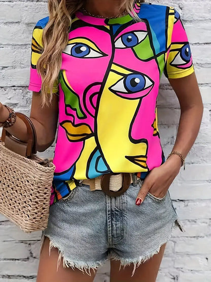 Edith - T-shirt met abstracte print en ronde halslijn