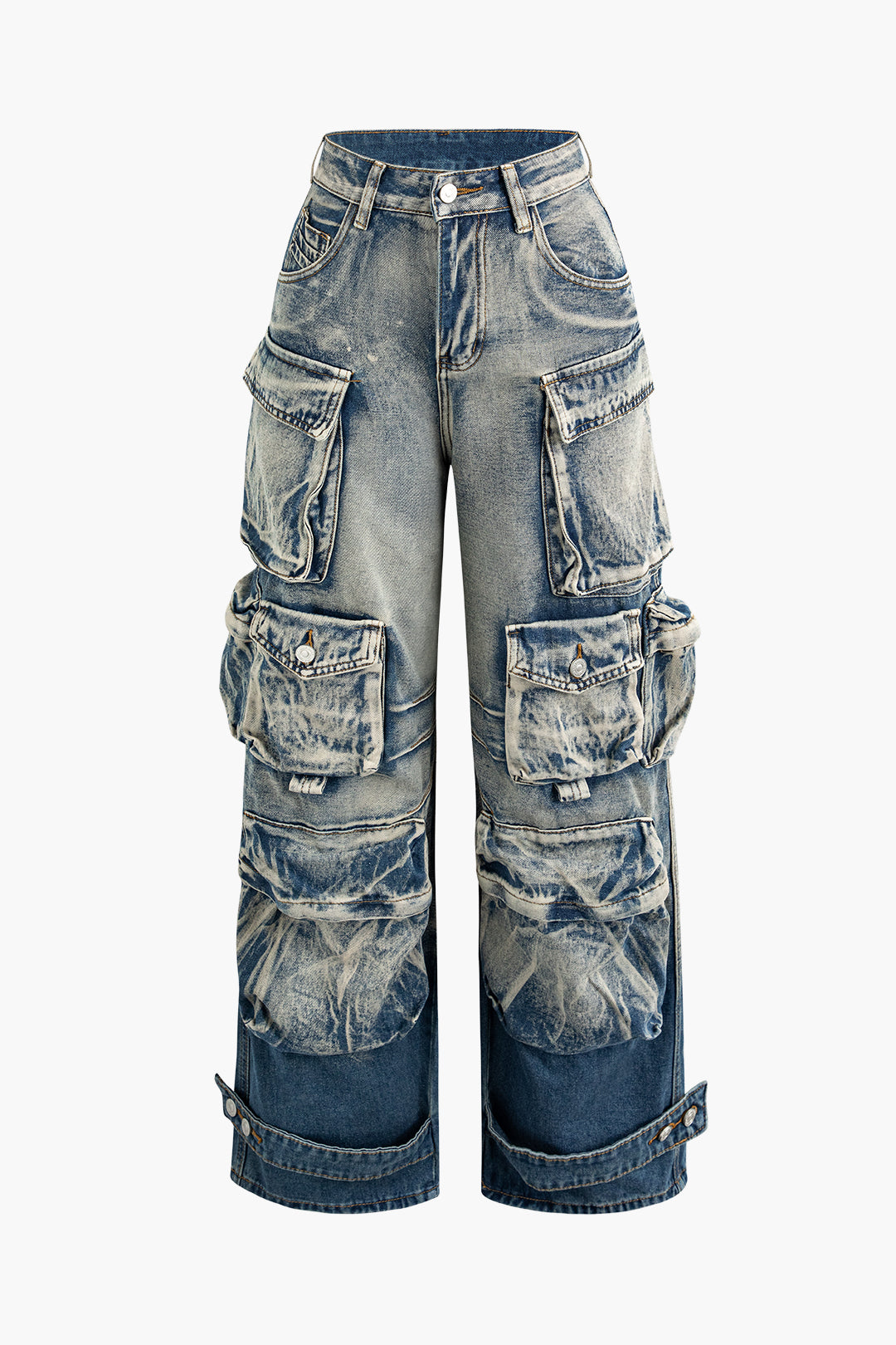 Anna - Ombre multi pocket wijde been cargo jeans