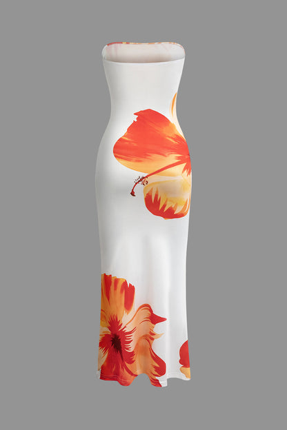 Aurora - Sunny Bloemen Cascade Strapless Midi Jurk