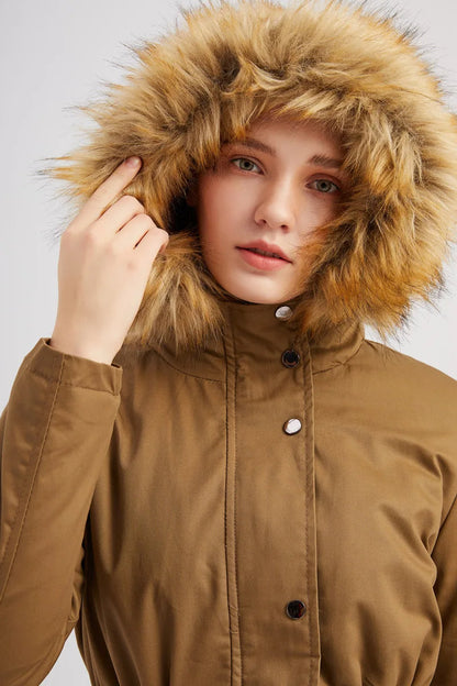 Evelina - Winterparka met capuchon van imitatiebont voor dames