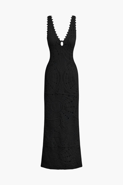 Marcelia - Effen V-hals Gebreide Maxi Dress