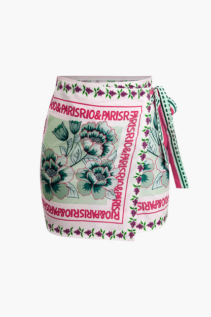 Tess - Mini rok met bloemenprint en wikkelknoop