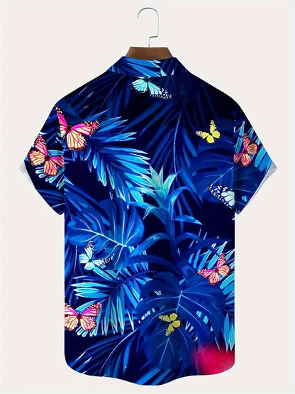 Jake - Shirt met korte mouwen en bloemenprint van Hawaïaanse vlinders