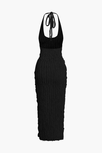 Alessandra - Ruffle textuur Halter rugloze Maxi Dress